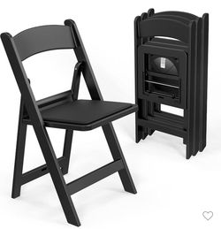 Resin Folding Chairs with Cushion, Foldable Plastic Chair with Comfortable Padded Seats, Perfect for Event Party Indoor Outdoor, Black, 4 PC