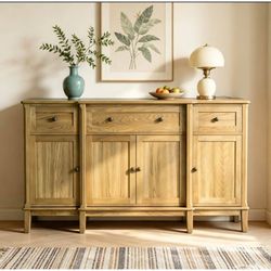 65” Solid Wood Sideboard / Storage Cabinet – Oak Finish | DELIVERY AVAILABLE