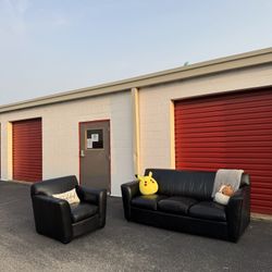 Black Leather Couch Sofa Set