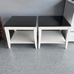 Two Matching End Tables, Black Marble Tops