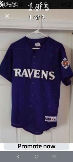 AUTHENTIC VINTAGE MAJESTIC *MED* BALTIMORE RAVENS BUTTON UP JERSEY SUPERBOWL PATCH Like New!