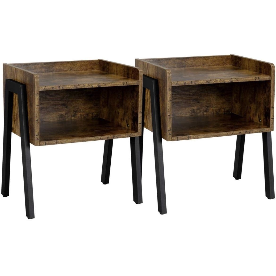 Bedside Table Set of 2 - Nightstand End Table with Open Front Storage