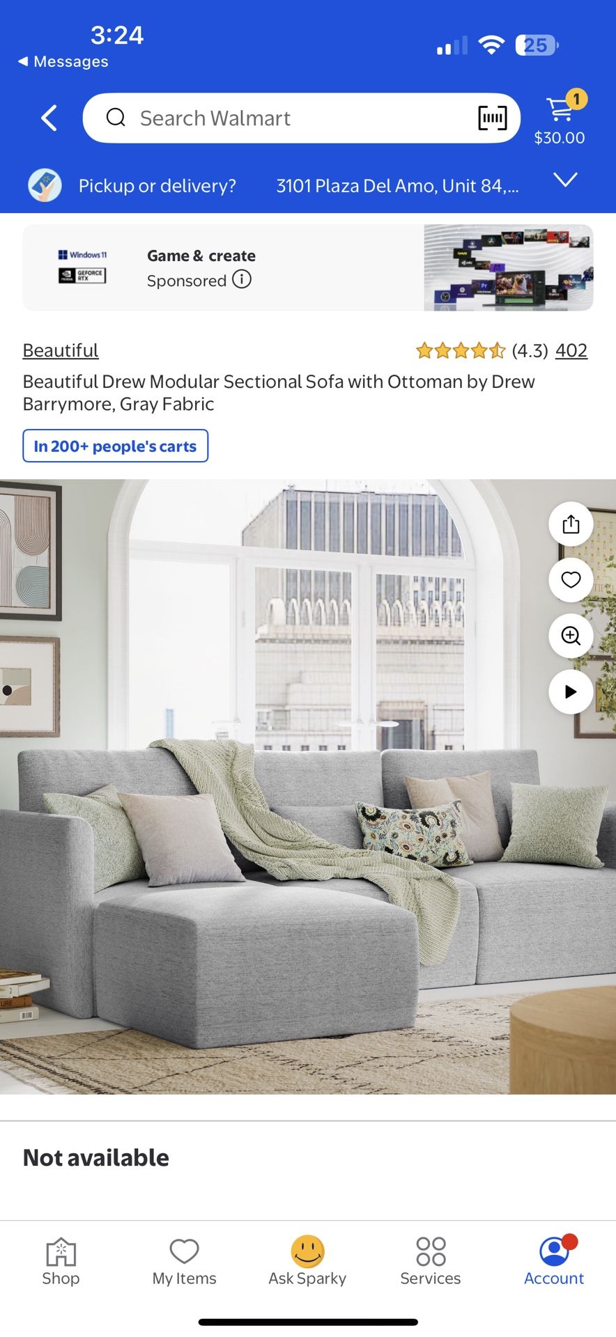 Beautiful Drew Modular Sectional Sofa with Ottoman by Drew Barrymore Gray Fabric
