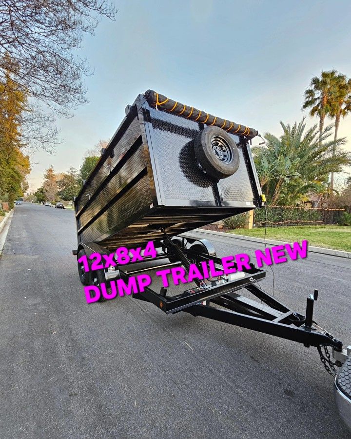 BRAND NEW DUMP TRAILER 8X12X4 12,000 LBS HYDRAULIC SYSTEM ROLLING TARP AND SPARE TIRE LED LIGHTS TITLE IN HAND READY FOR WORK FOR ANY QUESTION TEXT ME