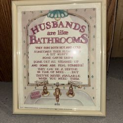 Vintage Funny Silly Bathroom Humor Art Work 1983 Framed Hanging Signage Hanging Sign, Framed, ‘A Husbands Duties…’ Super Cute!