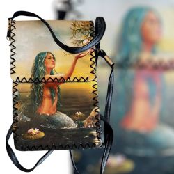Boho Mermaid Faux Leather Crossbody Bag Fantasy Art 8x5 Festival Purse