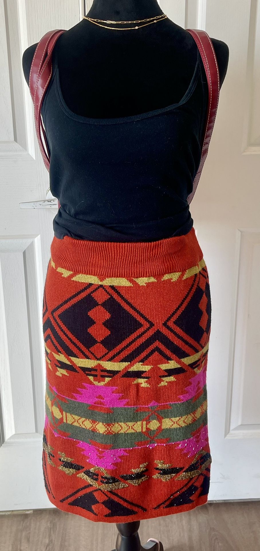 Vintage Sweater Geometric Beaded Skirt - Designs size medium/large stretch.