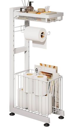 Toilet Paper Holder Stand with Storage Shelf