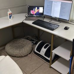White Office Desk With Computer Monitor