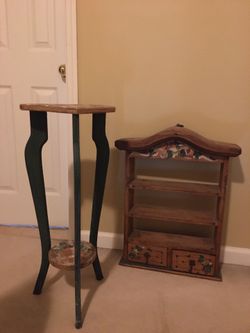 Hand Crafted Heart Shape Accent Table and Hanging Shelf