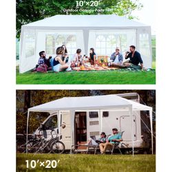  10' x 20' Gazebo Canopy Party Tent with 6 Removab-White 