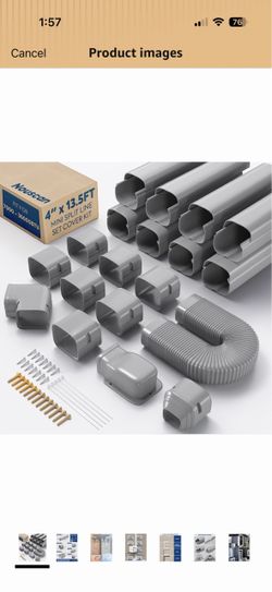 4" 13.5Ft Mini Split Line Set Cover, Decorative Line Hide Kit, Gray, Protective AC Lineset Cover with Flexible Duct, Upgrade PP Pipe for Minisplit Air