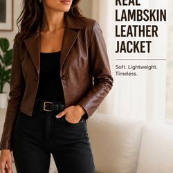 NEW REAL Leather Jacket Women Size L – Blingsoul – Retail $179 – Must 