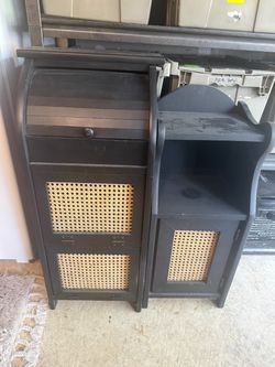 Black Wood Nightstands with Cane Panels – Set of 2