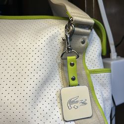Lacoste White and Lime Green 16” Leather Bag.