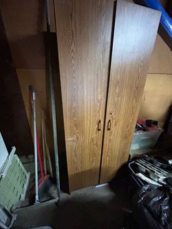 Tall Wood Grain Laminate Storage Cabinet