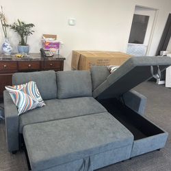 Grey Microsuede Sectional Sleeper Sofa And Pull Out Bed