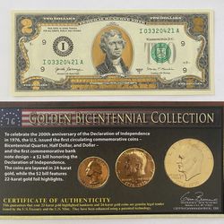 Golden Bicentennial Coin & 2017A $2 Bill Collection – Gold-Plated with COA