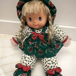 vintage rag doll blonde braids Christmas patterns