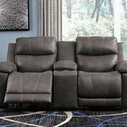 Erlangen Midnight Power Reclining Loveseat with Console

