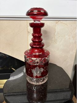 Vintage Wittig Bavarian Crystal Red Decanter 1960s 12”T