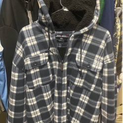 New Men’s XXL Blue Plaid Warm Outerwear Zip Up Coat 