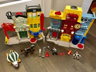 Imaginex Toys With Acessories + 2 Marvel Cars