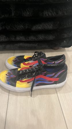 Vans Old Skool Racer Flames Black Yellow Blue White Skate Shoes Size 8