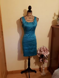 B Wear Too! Turquoise Satin Dress Sz 9 