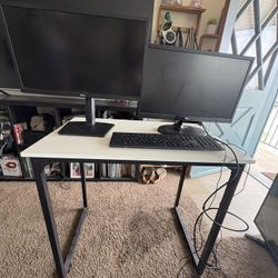 Dell And LG Monitor, Keyboard And Desk