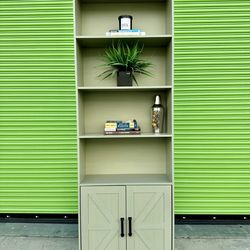 Office Tall Bookshelf 6 Tier Bookcase with Barn Doors and Adjustable Shelf,