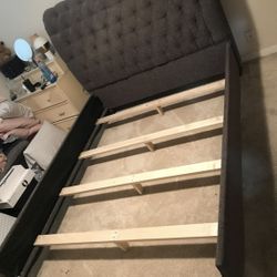 Queen Bed Frame Grey Fabric