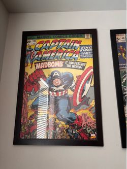 3 Framed Classic Marvel Comic Posters - Iron Man, Captain America & Hulk
