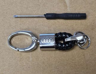 Brand New Audi Small Black Leather Strap Keychain Keyring