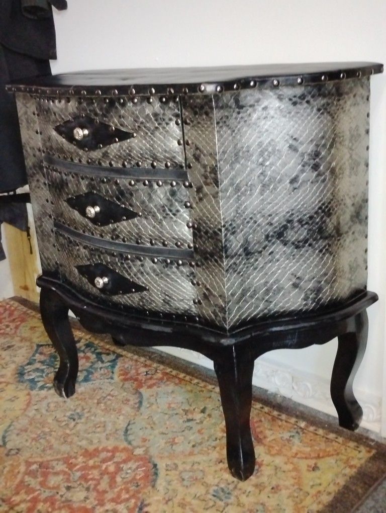 Unique Handcrafted Snake Skin Table With 3 Drawers.