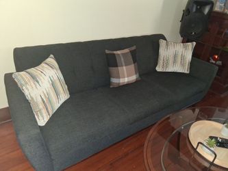 Dark charcoal Gray Fabric 3-Seater Sofa w/pillows and tables