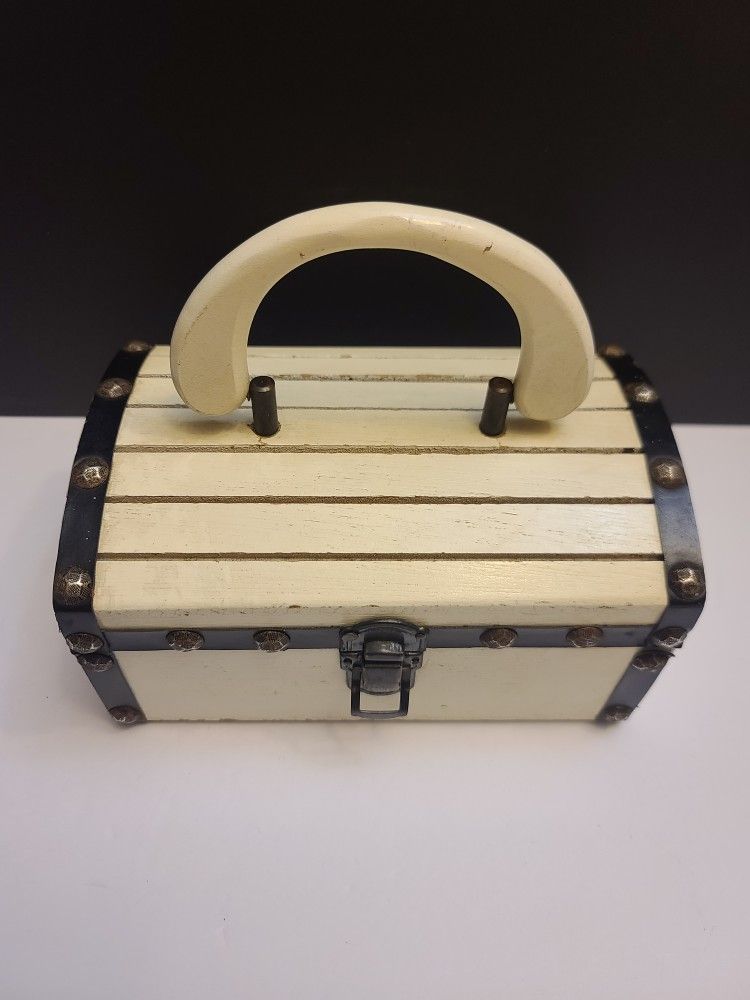 VINTAGE 1950's Off White Wood Box Purse Handbag Structured Bag MCM Mid-Century