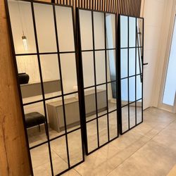 Set Of 3 Oversized Mirrors One Price! 69x25.5 - Black Grid Frame