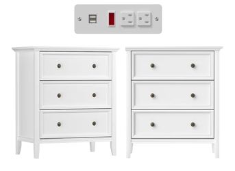 White 3-Drawer Nightstand Set of 2 – Bedside Tables with USB Ports & Outlets