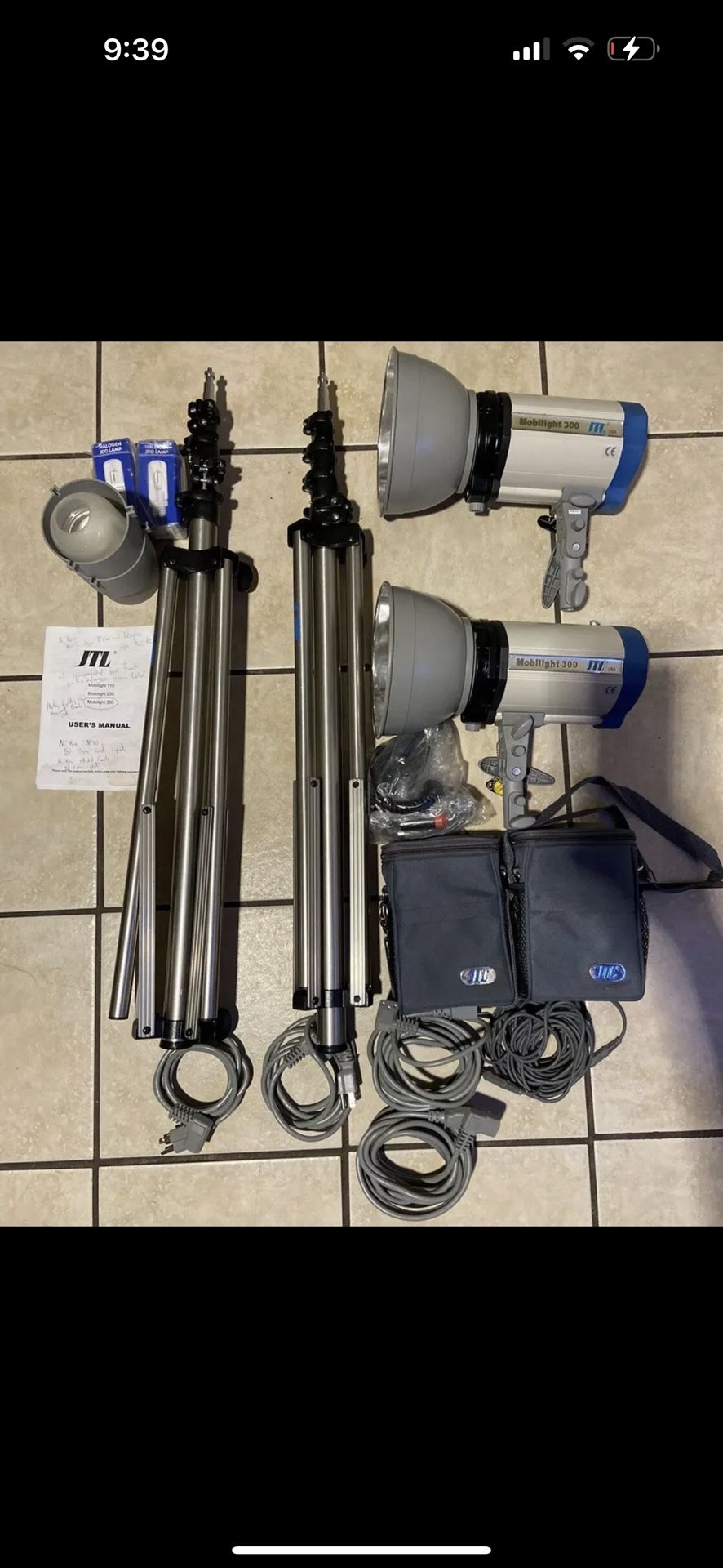 JTL Mobilight 300 Modeling Photography Lights/Umbrella Stands/2 Battery Pack Kit