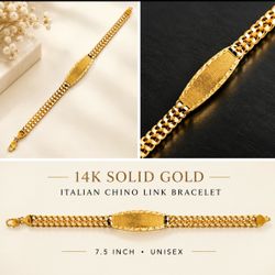 14K SOLID GOLD ITALIAN CHINO LINK BRACELET  Esclava Oro