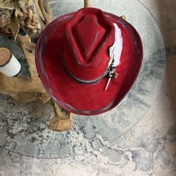 Red Cowgirl Hat ❤️‍🔥Lipsticks and Guns🧨💄 unique custom distressed size medium