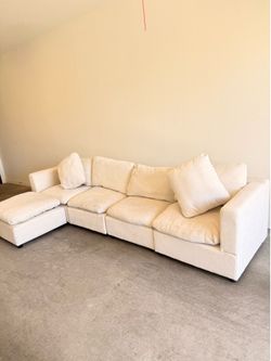 Cream Modular Sectional Sofa with Ottoman