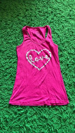Pink Racerback Tank Top with Love Heart Graphic