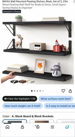 BAYKA Black Floating Wall Shelves, Set of 3