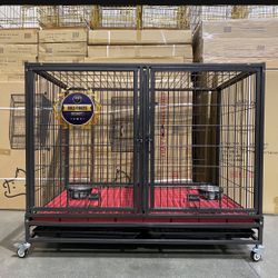 Dog Pet Cage Kennel Size 43” With Divider Feeding Bowls And Plastic Floor Grid New In Box 📦 