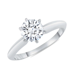 14K Round Cut Natural Diamond Solitaire Engagement Ring. 6-Prong. (GIA Certified)