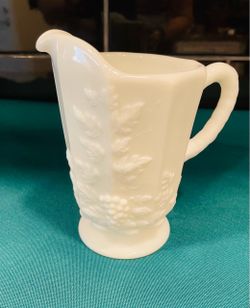 Vintage Westmoreland white milk glass embossed paneled creamer