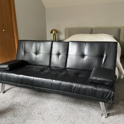 Black Faux Leather Lounge Bed SOFA