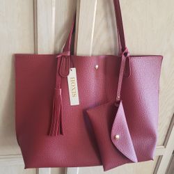 Large Tote Faux Leather... With Attached Wallet Or Key Holder...New